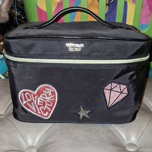 Victoria's Secret Black Cosmetic Bag with Embroidered Patches